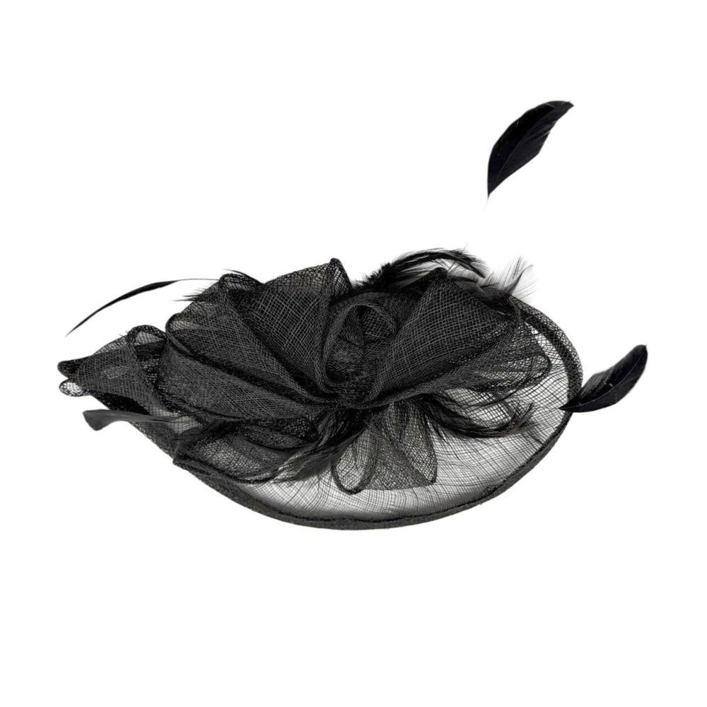 Black Mesh Feather Wedding Tea Party Cocktail Clip On Fascinator Hat Headpiece